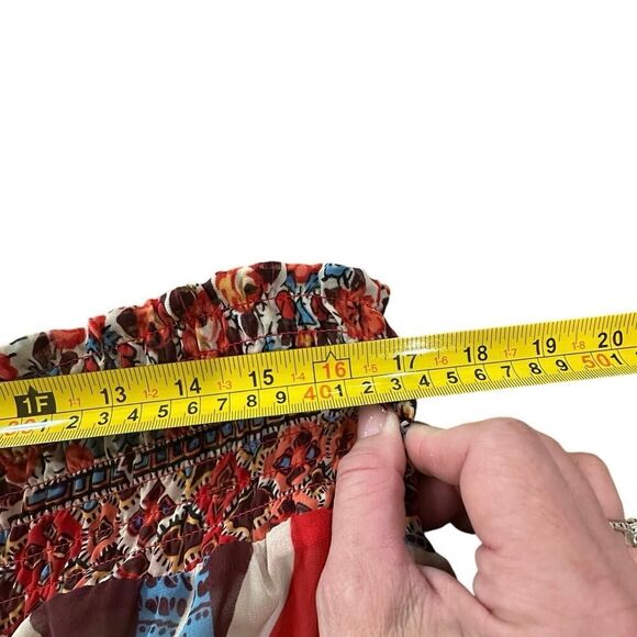 Cache BOHO Tiered Gypsy Festival Colorful Beaded Smock Waist Midi Skirt SZ Large - Picture 9 of 14